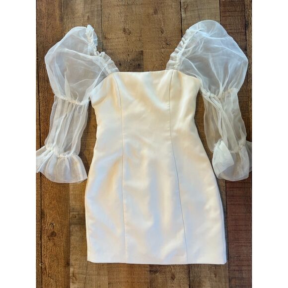 Amanda Uprichard Ivory Puff Sleeve Mini Dress Organza Puff Sleeve Small - Picture 11 of 11